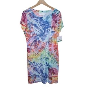 NWT Papagallo | Colorful Tropical Palm Print Short Sleeve Dress Size Large